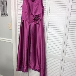 Sleeveless Magenta Satin Midi Dress with Rosette Waist